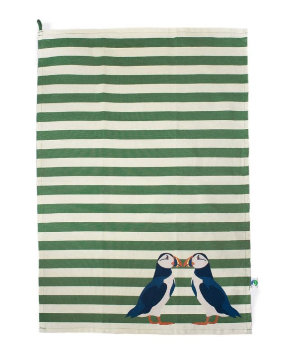 RSPB Puffin Green Tea Towel