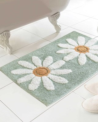 Teal Flower Rectangular Bath Mat