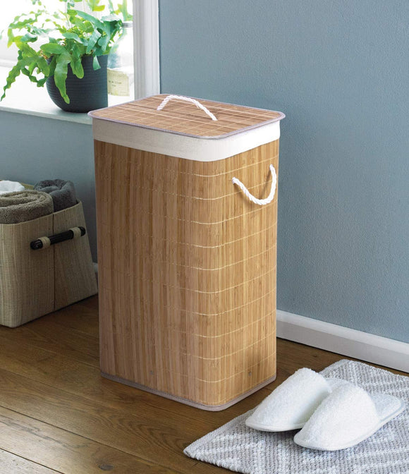 Natural Square Bamboo Laundry Basket