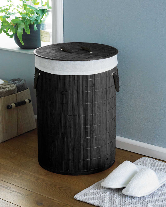 Charcoal Round Bamboo Laundry Basket