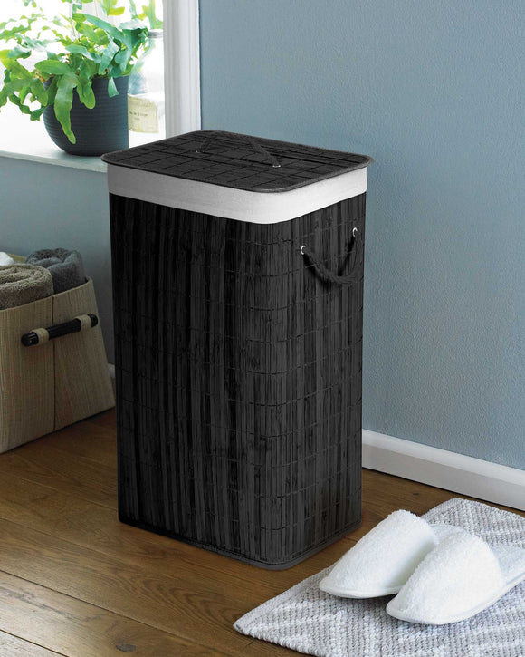 Charcoal Square Bamboo Laundry Basket