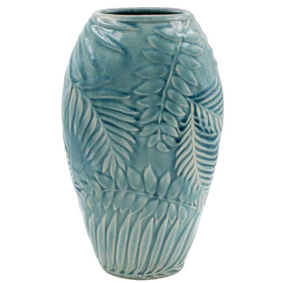 Blue Tropical Leaves Medium Vase