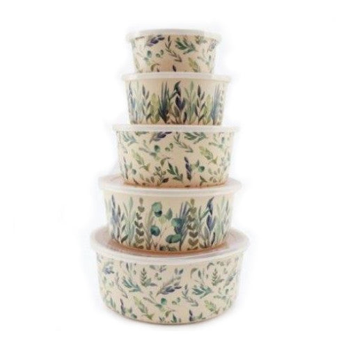 Set of 5 Stackable Round Bamboo Storage Containers