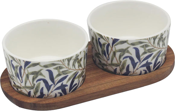 Set Of 2 Willow Bough Snack Bowls On Square Tray