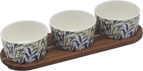 Set Of 3 Willow Bough Snack Bowls On Square Tray