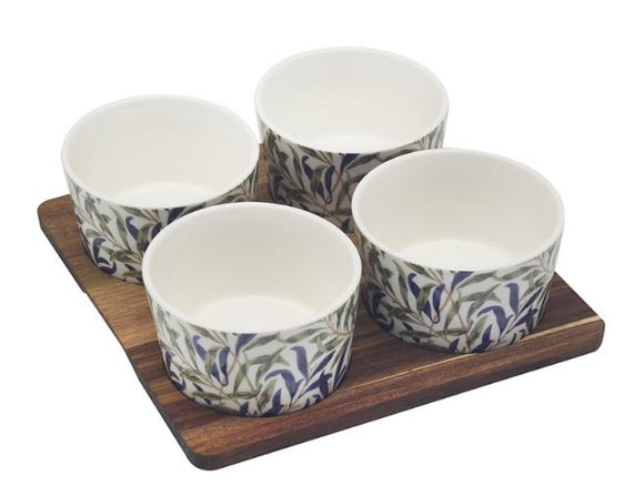 Set Of 4 Willow Bough Snack Bowls On Square Tray