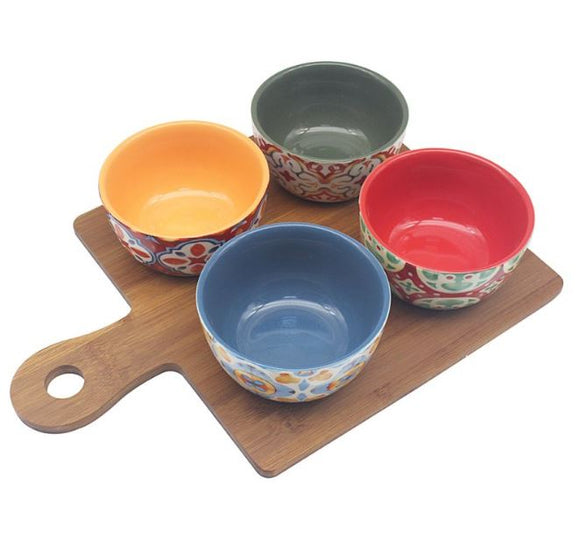 Set Of 4 Tuscany Bowls On Square Paddle Base