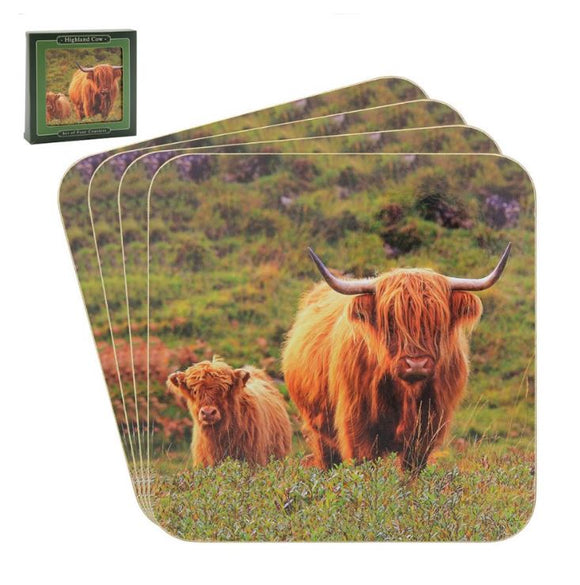 Highland Cow Set of 4 Coasters