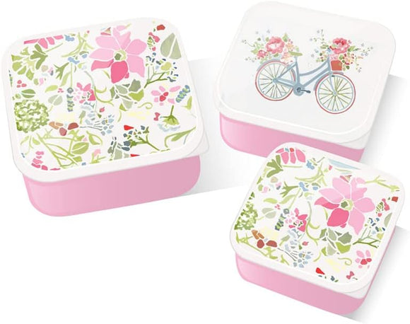 Jan Pashley Pink Botanical Set of 3 Plastic Stacking Lunchboxes