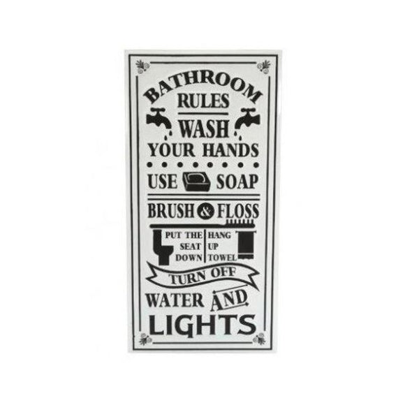 Bathroom Rules Black and White Wall Plaque