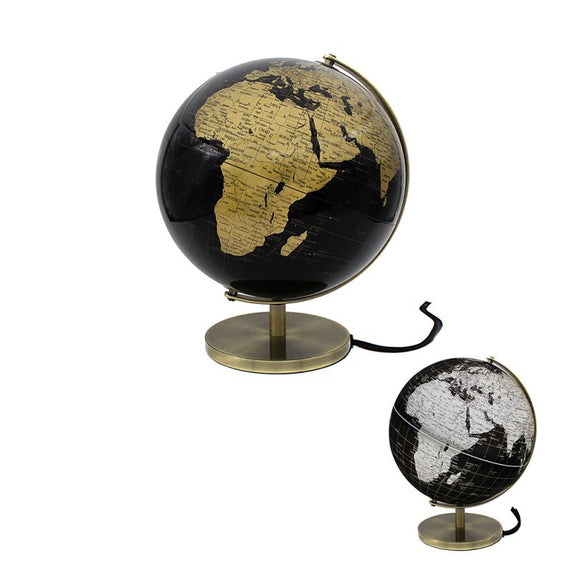 Black and Gold Large Illuminated Metal Globe