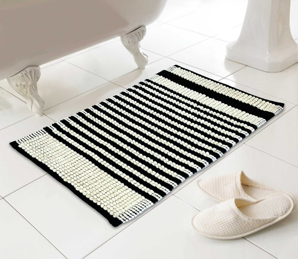 Black Romo Chenille Loop Design Bath Mat