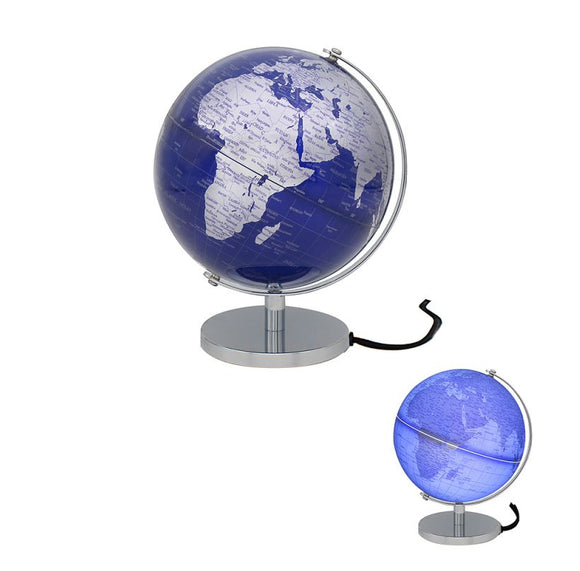 Blue and Silver Large Illuminated Metal Globe