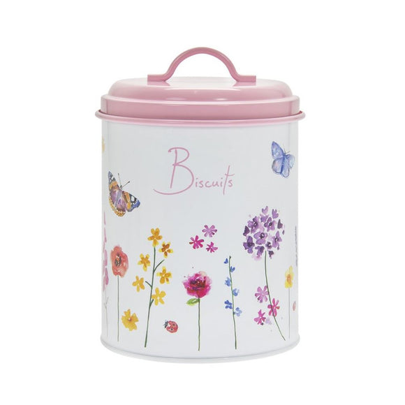 Butterfly Design Enameled Metal Round Storage Tin