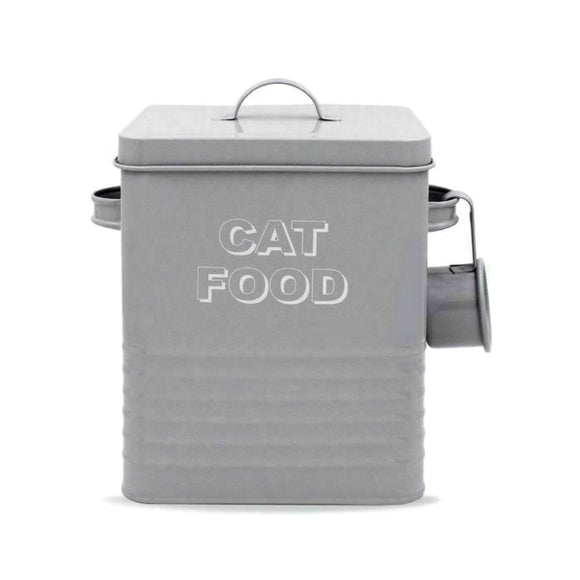 Grey Enameled Metal Cat Food Storage Tin