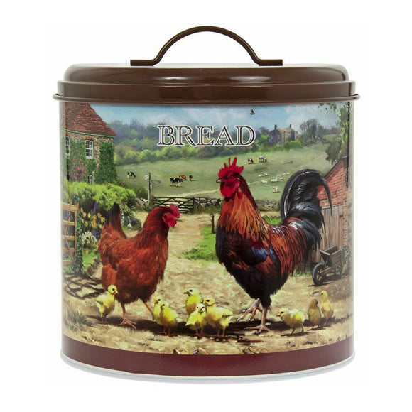 Cockerel and Hen Round Enameled Bread Bin