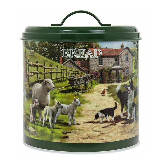 Collie and Sheep Round Enameled Bread Bin