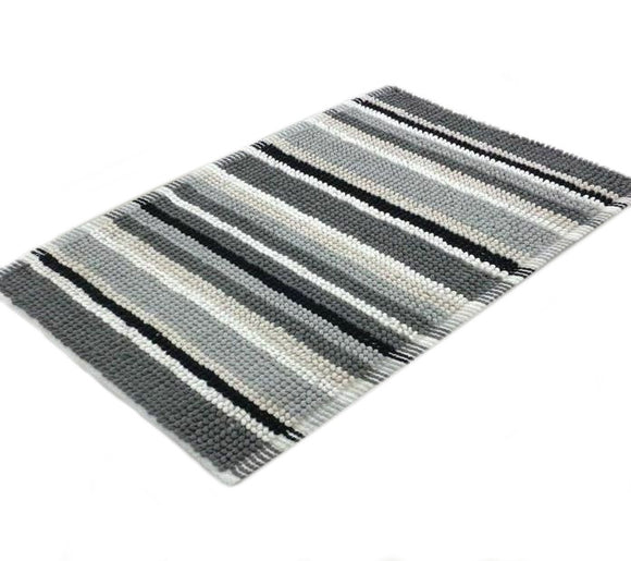 Country Club Black and Grey Striped Microfibre Bath Mat