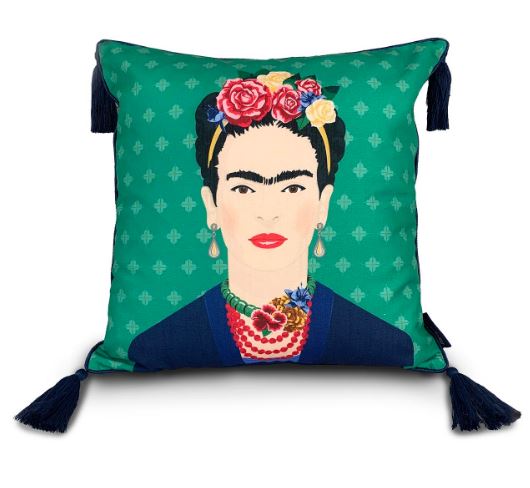 Frida Kahlo Green White Cushion