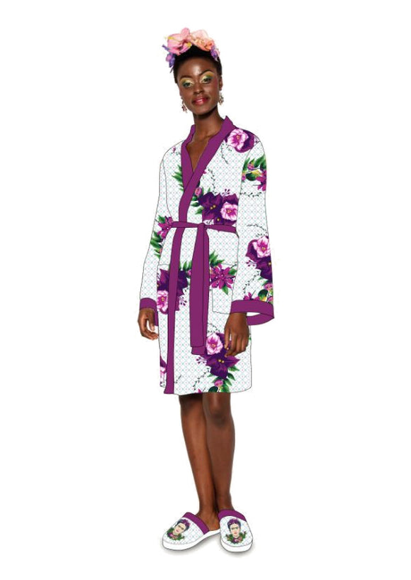 Frida Kahlo Violet Bouquet Ladies Satin Bathrobe