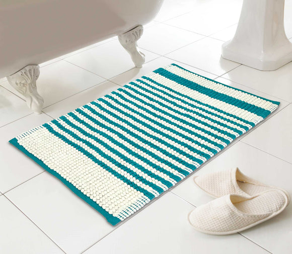 Teal Romo Chenille Loop Design Bath Mat