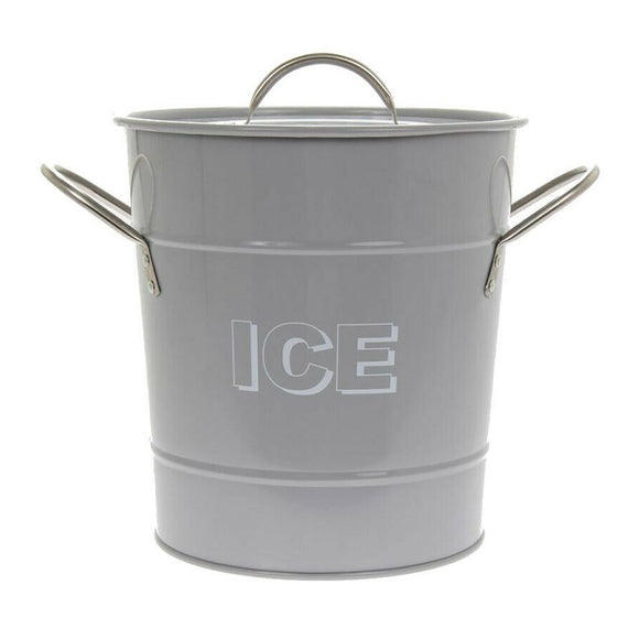 Grey Enameled Metal Large Ice Bucket