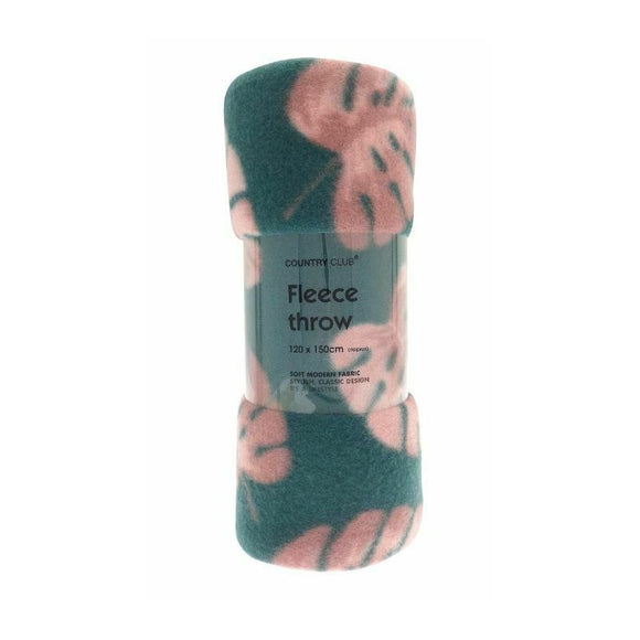 Jungle Palm Jade and Pink Fleece Blanket
