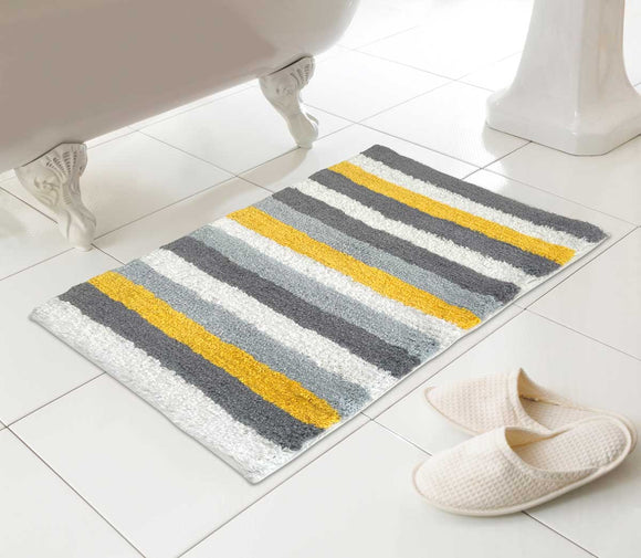 Ochre Grey Striped Bath Mat