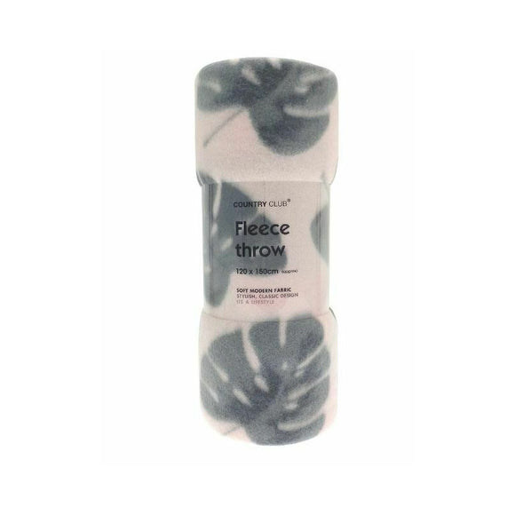 Jungle Palm Pink Grey Fleece Blanket