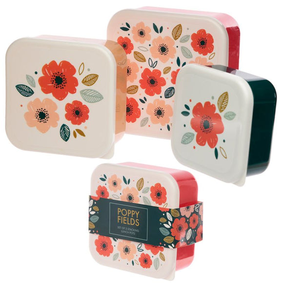 Poppy Fields Floral Set of 3 Plastic Lunchboxes