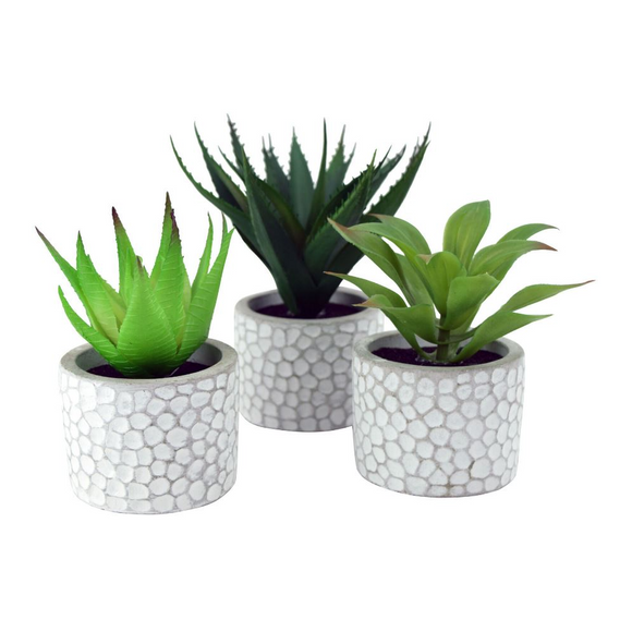 Artificial Plants Set of 3 Ceramic Pots
