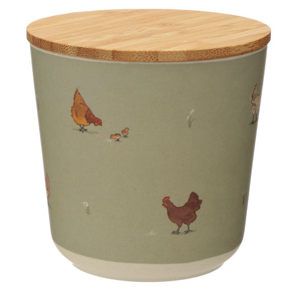 Farm Chickens Bamboo Small Green Jar
