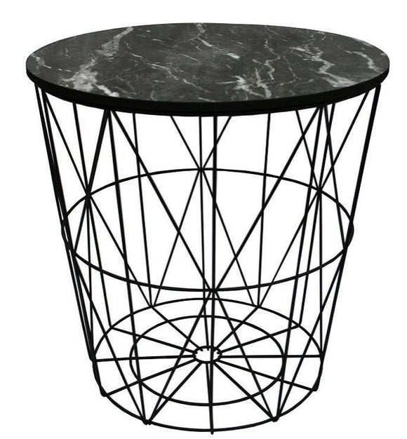 Black Metal Wire and Marble Topped Small Table