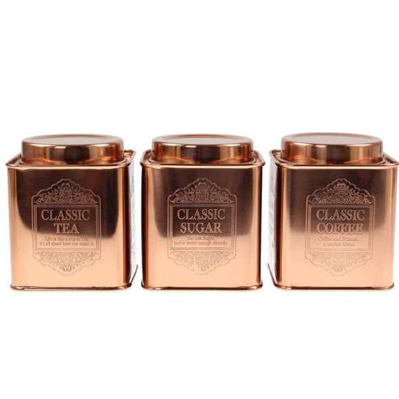 Polished Copper Tea Coffee Sugar Canisters