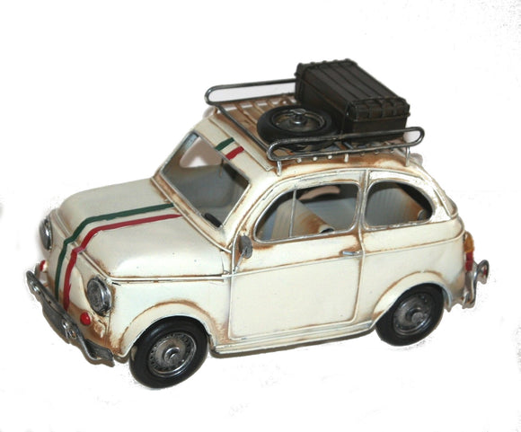 Cream Fiat 500 Metal Car Ornament