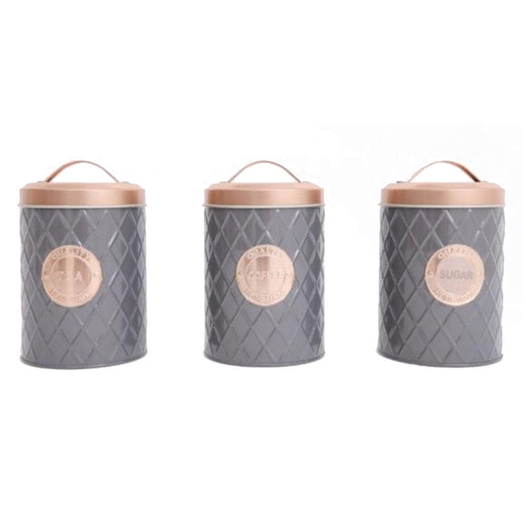Grey and Copper Tea Coffee & Sugar Canisters