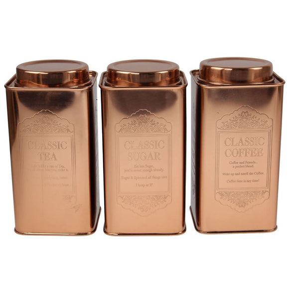Large Polished Copper Tea Coffee Sugar Canisters