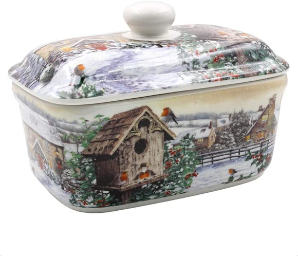 Christmas Robin Butter Dish