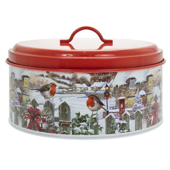 Christmas Robins Red Cake Tin
