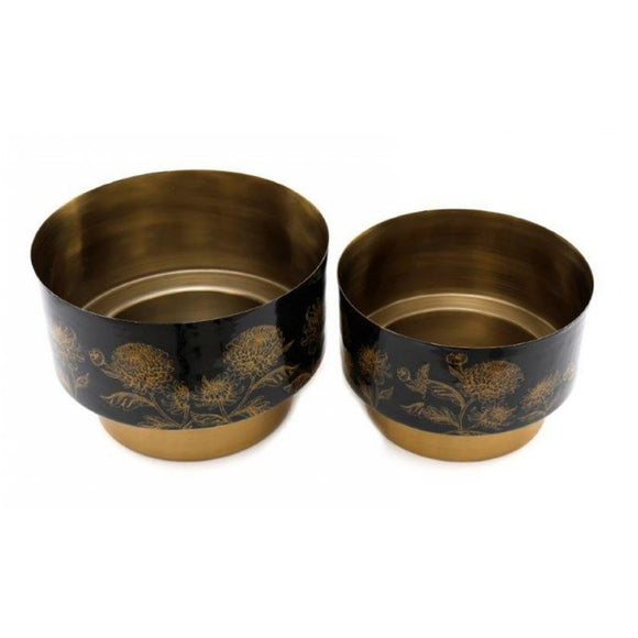 Set of 2 Gold Floral Planters