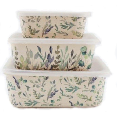 Set of 3 Stackable Rectangular Bamboo Storage Containers
